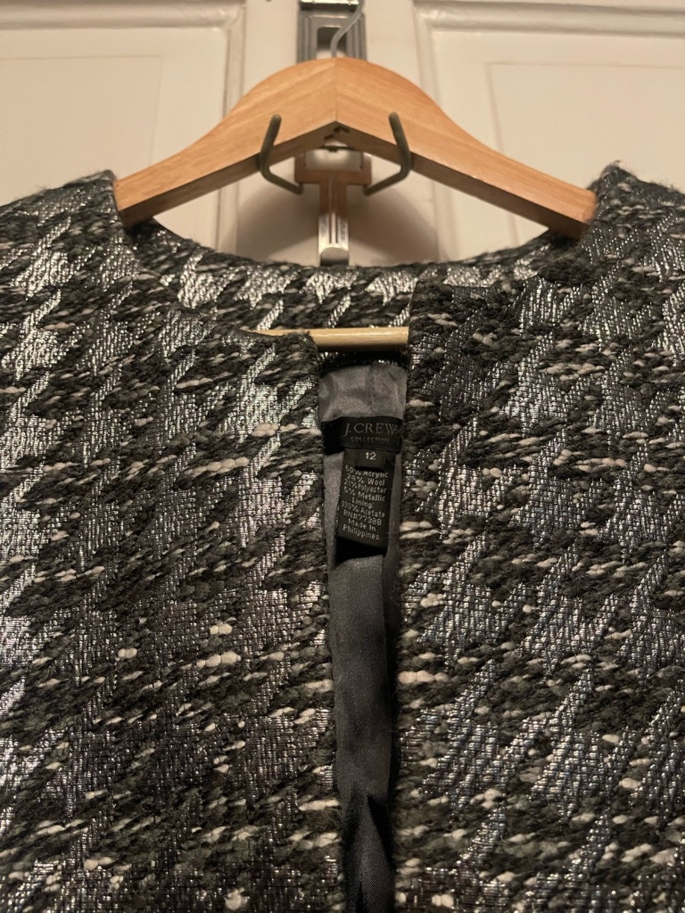 J. Crew Collection Black and Silver Metallic Tweed Collarless Jacket